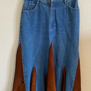 Boutique Denim Jean Skirt with Leather Size 10